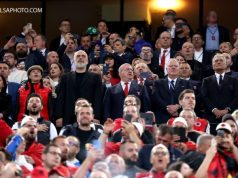 FOTO/ Rama në tribunë për të mbështetur kombëtaren, ministrat që e shoqëronin